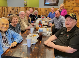 A group of Fred Bishop's Veterans friends at dinner.